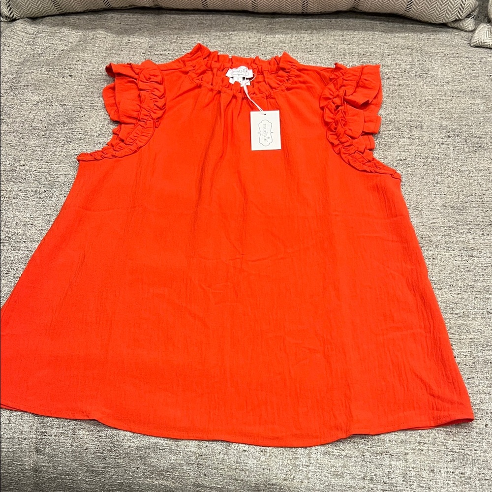 Mudpie Bright Orange Ruffle Top